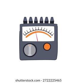 Medidor analógico com agulha, escala e botão de controle mostrando o nível de energia e medição de energia, vintage estilo ícone de calibre para teste elétrico, áudio ou eletrônica equipamentos de uso