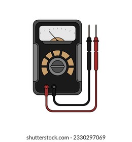 Analog multimeter in lineal color flat icon, vector illustration in trendy design style. Electrical tool for measuring electric current, voltage, and resistance in an electrical component.