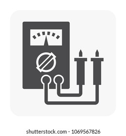 Analog multimeter or multitester vector icon. Also called tester, ammeter, voltmeter or ohmmeter. Electrical test tool, equipment or instrument for electrician to measure current, voltage, resistance.