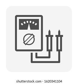 Analog multimeter or multitester vector icon. Also called tester, ammeter, voltmeter or ohmmeter. Electrical test tool, equipment or instrument for electrician to measure current, voltage, resistance.