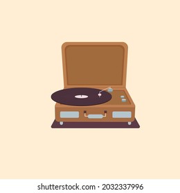 Analog music player or turntable playing song or vinyl record isolated on light background. Home furnishing or old-fashioned audio device. Colorful decorative vector illustration in modern flat style.