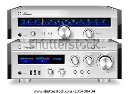 Analog Music Stereo Audio Amplifier and Tuner Vintage Rack Detailed Vector