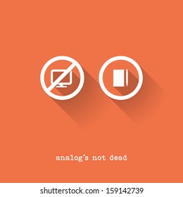 Analog Is Not Dead - Notepad vs. Pc - Vector Illustration - Flat Design