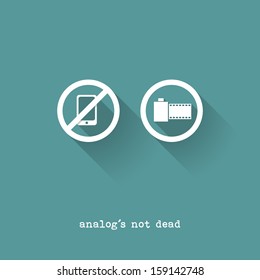 Analog Is Not Dead - Phone Versus Analog Camera - Vector Illustration - Flat Design