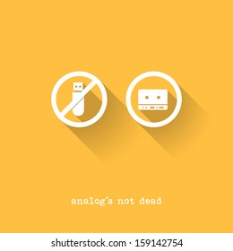 Analog Is Not Dead - USB Disk versus Tape - Vector Illustration - Flat Design