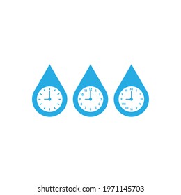 analog, numeral and roman clocks in a water drop. round clock symbols