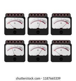 Analog ohmmeter. Icons of electrical measuring instruments. Vector illustration.