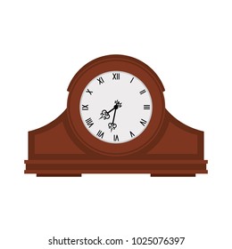 Analog old wooden wall clock isolated on white, vector illustration