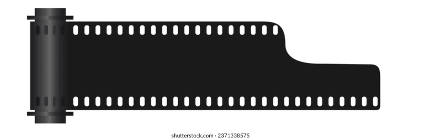 Analogfotografie. Bildrollen und Öffnen der Kamera. Filmstreifen, Vektorgrafik einzeln auf weißem Hintergrund mit Kopienraum.