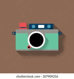 Analog Rangefinder Film Camera - Flat Design - Vector Illustration