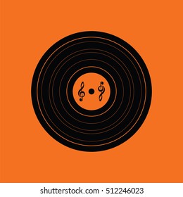 Analog record icon. Orange background with black. Vector illustration.