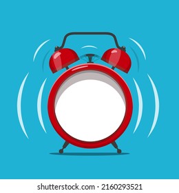 Analog ringing red alarm clock mockup with empty display on blue background - vector
