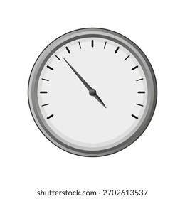 Temporizador redondo analógico. Vetor do elemento de relógio. Símbolo de medição de tempo. Moldura metálica de prata.