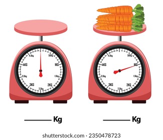 Analog scale. Carrot, weight scale. isolated on white background. simple kitchen scale. vector illustration. measuring Analog scale clip art.