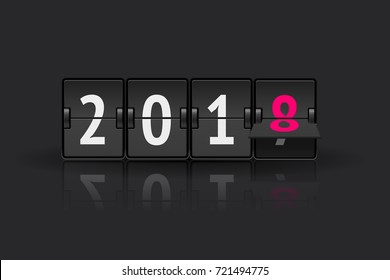 Analog scoreboard flip calendar for new year 2018 on dark background