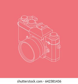 Analog SLR Camera Vector Illustration VOL.02 - Thin flat line style vector 3d isometric illustration for your web design or print