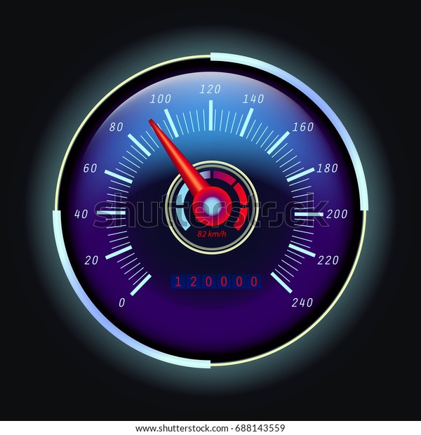 Analog\
speedometer with arrow and digital odometer or odograph with\
numbers. Speed measuring gauge for vehicle or transport, truck,\
round internet speed measuring icon. Race\
theme