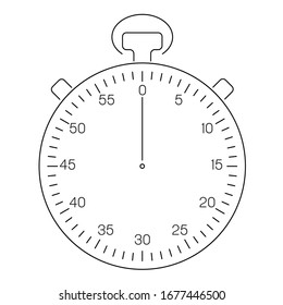 Analog sport stop watch. Thin black line illustration.