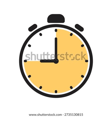 Analog stopwatch icon with a bold black outline and a yellow shaded three-quarter circle indicating a forty-five minute countdown interval