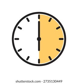 Analog stopwatch icon featuring a bold black outline and a yellow shaded semi-circle indicating a thirty minute or thirty second countdown interval