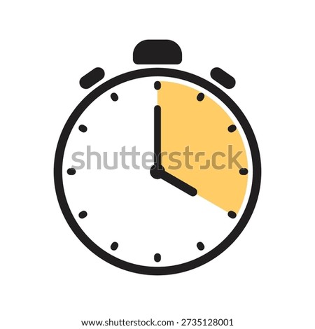 Analog stopwatch icon featuring a thick black outline and a yellow shaded section indicating a twenty minute countdown interval on a plain white background