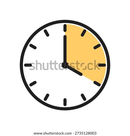 Analog stopwatch icon featuring a thick black outline and a yellow shaded section indicating a twenty minute countdown interval on a plain white background