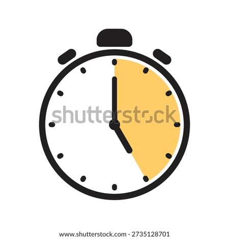 Analog stopwatch icon featuring a thick black outline and a yellow shaded pie-chart section representing a twenty-five minute countdown interval