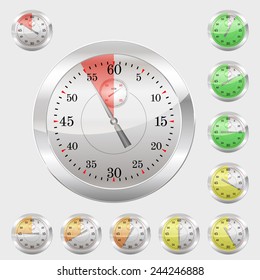Analog Stopwatch. Set of Timers with Various Indications the Time. Timer. Clock