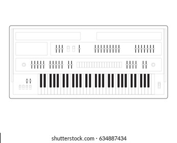 Analog synthesizer, monochrome vector illustration