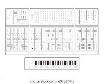 Analog synthesizer, monochrome vector illustration