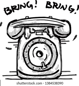 An analog telephone ringing. Hand drawn vector illustration.  