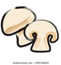 Analog touch brush drawing watercolor mushroom illustration vegetable