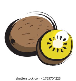 Analog touch brush watercolors Golden kiwi illustration Vegetables, fruits