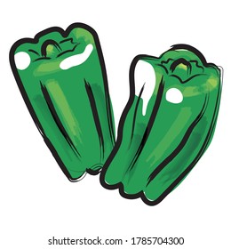 Analog touch brush-painted watercolor pepper illustration vegetables, fruits