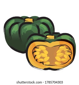 Analog touch brush-painted watercolor pumpkin illustration vegetables, fruits