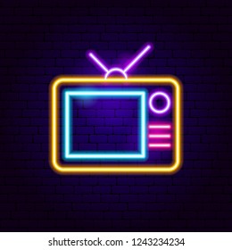 Analog TV Neon Sign. Vector Illustration of Film Promotion.