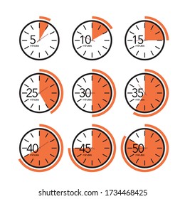 Analog Vector Clock Icons Set Isolated on White Background