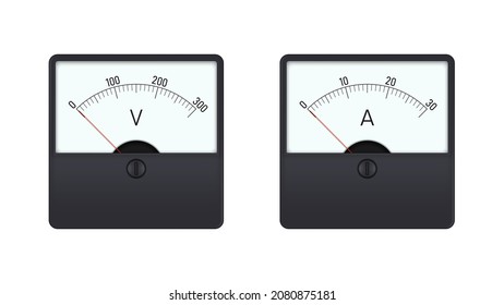 Analog voltmeter and ammeter on white background. Vector illustration.