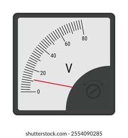 Analog voltmeter device for measuring voltage. Vector illustration isolated on white background. Flat style