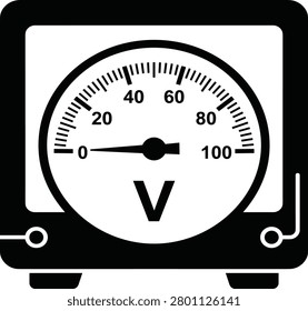 Analog Voltmeter Icon with Voltage Measurement Gauge Electrical Testing Instrument and Engineering Equipment Design