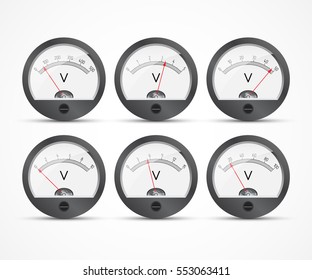 Analog voltmeter. Icons of electrical measuring instruments. Vector illustration.