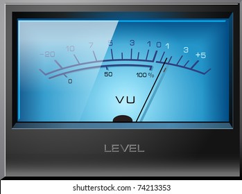 Analog VU Meter Blue, detailed vector