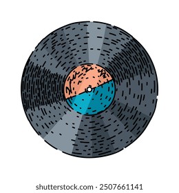 analog vynil record hand drawn. groove LP, album needle, stylus phonograph analog vynil record vector sketch. isolated color illustration