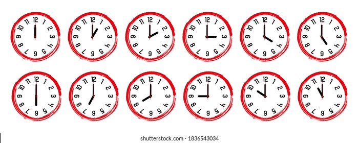 Reloj de pared analógico que muestra 12 horas cada hora.