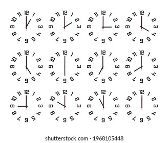 Analog wall clock showing 12 hours each hour.