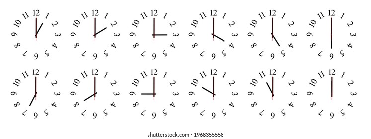 Analog wall clock showing 12 hours each hour.