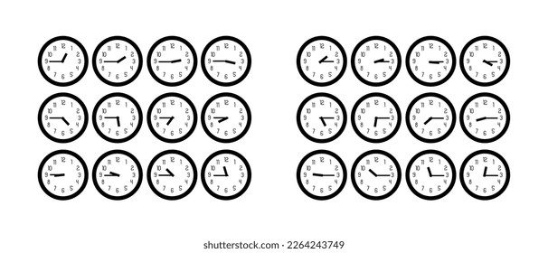 Reloj de pared analógico que muestra 12 horas cada hora.