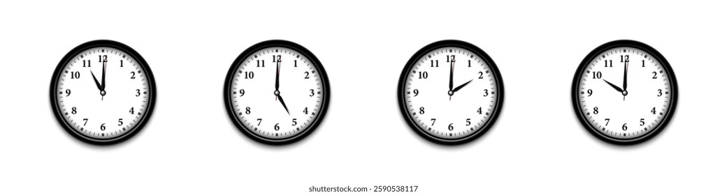 Analog Wall Clocks Showing Different Times Vector Set