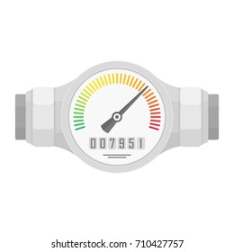 Analog water meter isolated on white background. Manometer or gauge and Chrome pipes in flat style. Vector illustration EPS 10.