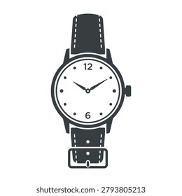 Analog wristwatch vector icon illustration with watch face wristwatch accessory timepiece business illustration isolated corporate precision